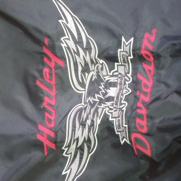 Harley-Davidson XL Embroidered Gray/Black Reversible Winter Biker Coat - Picture 5 of 8